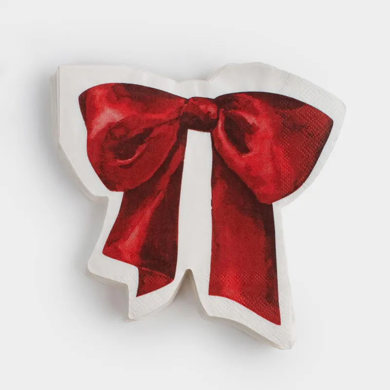 Салфетки бумажные, 30х30 см, 20 шт, фигурные, белые, Красный бант, Christmas traditions