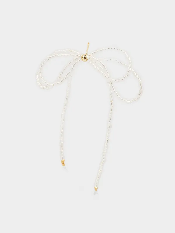 Серьги, 6 см, 2 шт, стекло/металл, белые, Бантик, Pearl, image-3