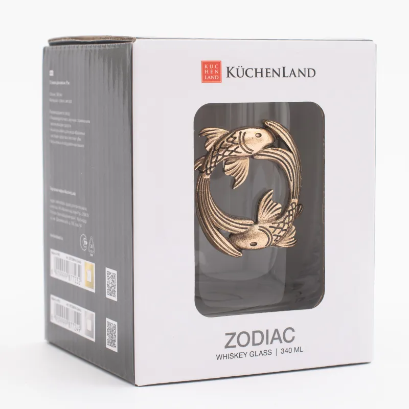 Стакан для виски, 10 см, 340 мл, стекло/металл, золотистый, Рыбы, Zodiac, image-5
