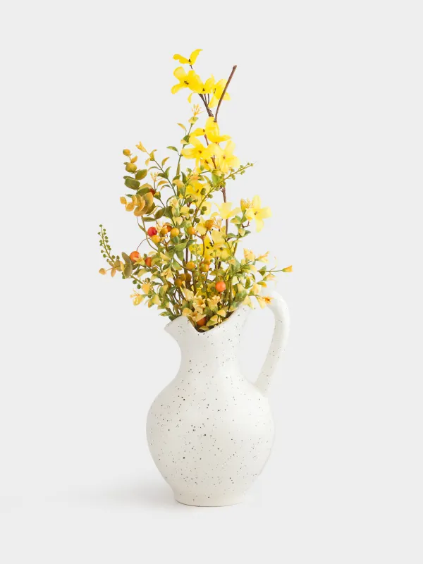 Ваза для цветов, 24 см, с ручкой, керамика, молочная, в крапинку, Кувшин, Speckled black, image-7