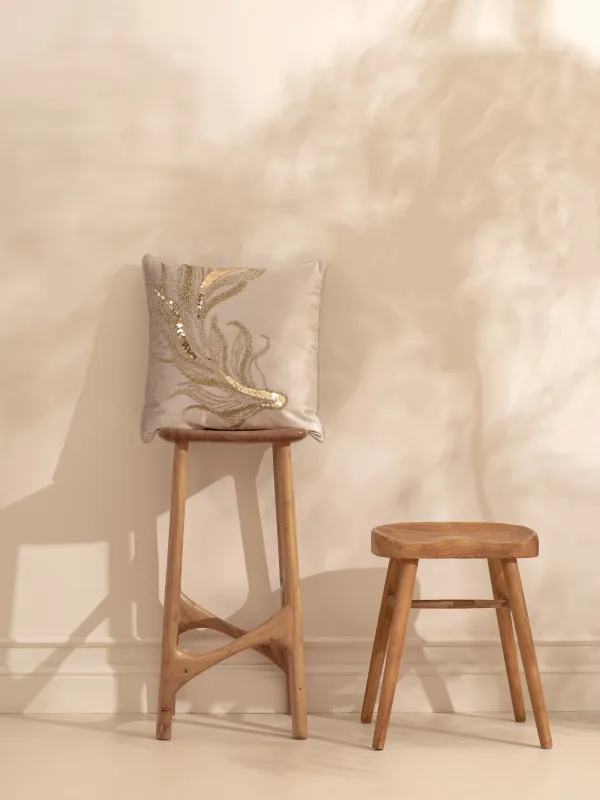 Подушка декоративная, 50х50 см, вельвет/бисер, бежевая, Рыбки, Goldfish, image-2