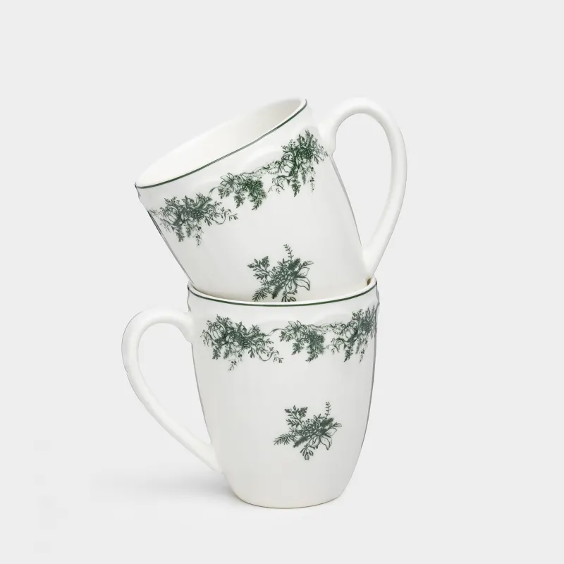 Кружка, 380 мл, 2 шт, фарфор N, бело-зеленая, Зимний букет, Winter lace