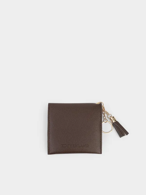 Кошелек женский, 10х10 см, на кнопке, с кисточкой, полиуретан, коричневый, Memo, image-1
