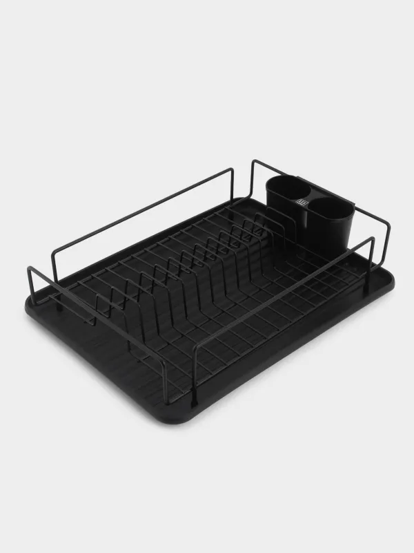 Сушилка для посуды, 42х27 см, с поддоном, пластик/металл, черная, Black style, image-0