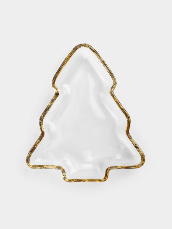 Блюдо, 20х17х2 см, стекло, с золотистым кантом, Ель, Christmas classic, image-1