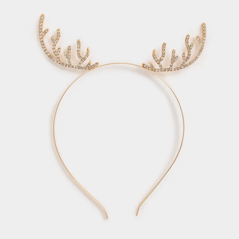 Ободок карнавальный, 16х20 см, детский, металл, золотистый, Оленьи рожки, Sparkly deer, image-0