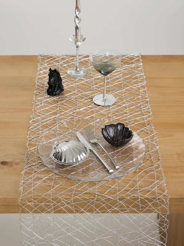 Дорожка настольная, 40х160 см, целлюлоза/ПЭТ, серебристая, Паутинка, Azhur Grid, image-3