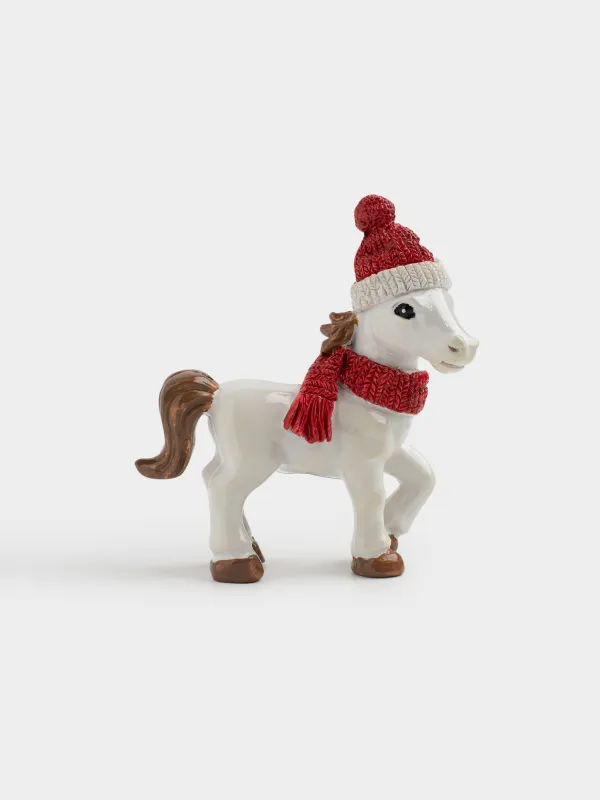 Статуэтка, 8 см, полирезин, молочная, Лошадка в шапке и шарфе, Horse christmas, image-0