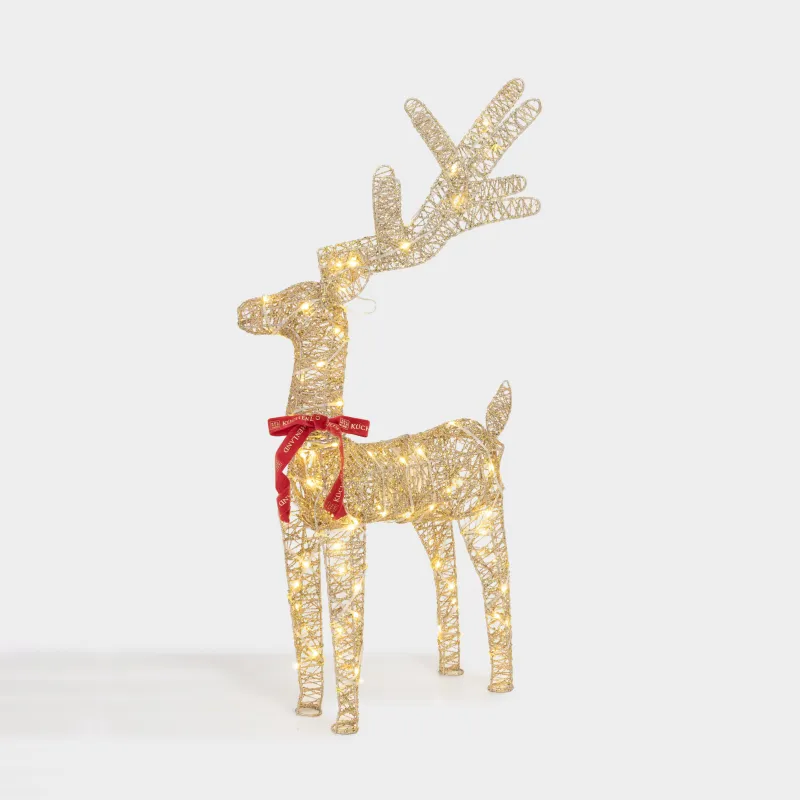 Статуэтка с подсветкой, 49х86 см, анимированная, металл, золотистая, Олень, Deer sparks