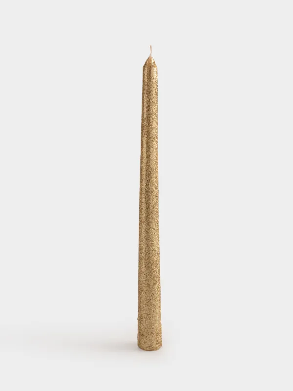 Свеча, 25 см, тонкая, с блестками, золотистая, Sparkly candle, image-0