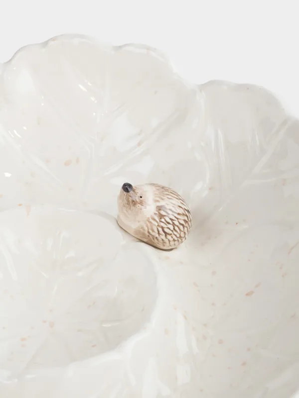 Блюдо, 24х7 см, с соусником, керамика, молочное, в крапинку, Еж на листьях, Slight frost, image-1