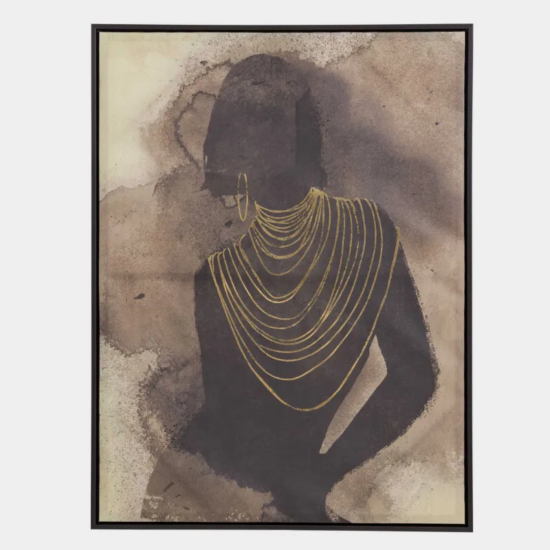 Картина в раме, 75х100 см, холст, коричнево-черная, Девушка с золотистой цепочкой, Abstract