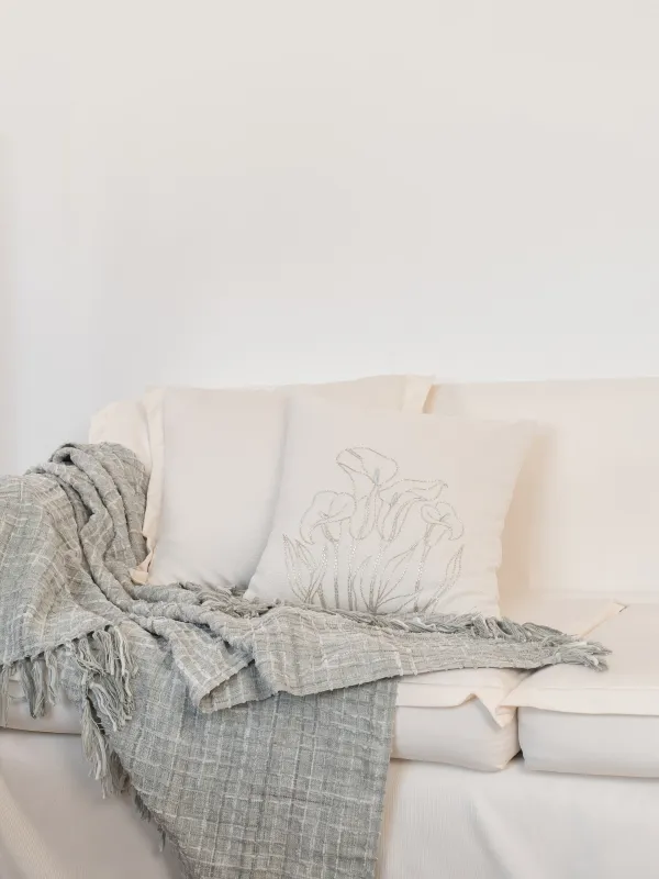 Подушка декоративная, 45x45 см, букле/бисер, белая, Каллы, Boucle, image-5