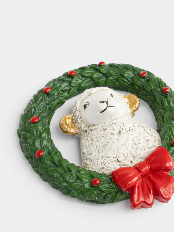 Магнит, 8 см, Овечка в венке, Christmas sheep, image-1