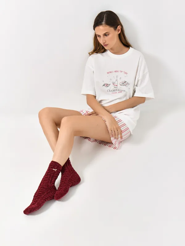 Носки женские, бордовые, Knitted chenill, image-1