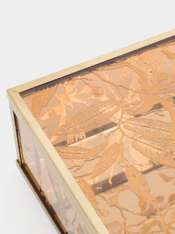 Шкатулка для украшений, 15х16 см, стекло/металл, золотистая, Листья, Collection, image-4