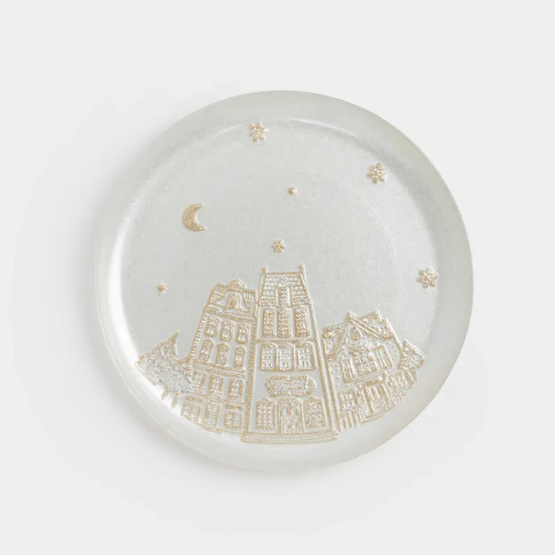 Блюдо, 21х2 см, стекло, молочное/шампань, Дома, Houses pattern