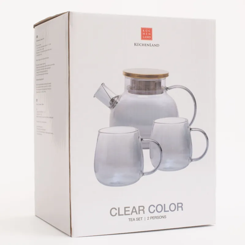 Набор чайный, 2 перс, 3 пр, стекло Б/сталь, серо-золотистый, Clear grey, image-6