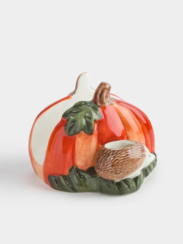 Салфетница, 12 см, с отделением для зубочисток, керамика, Еж с тыквой, Forest symphony, image-1