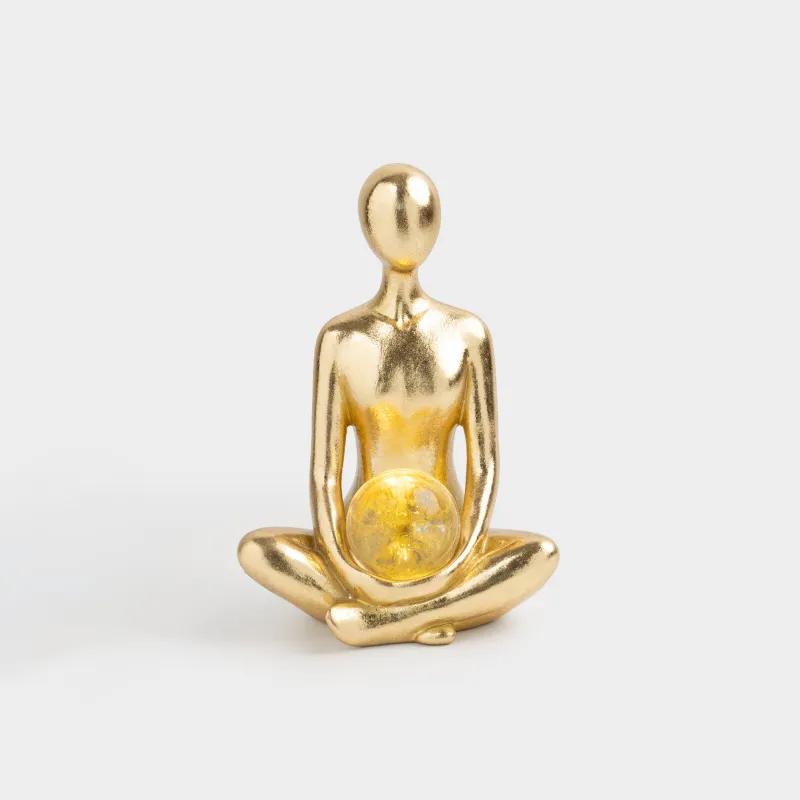 Статуэтка с подсветкой, 20 см, полирезин/стекло, золотистая, Девушка с шаром, Face