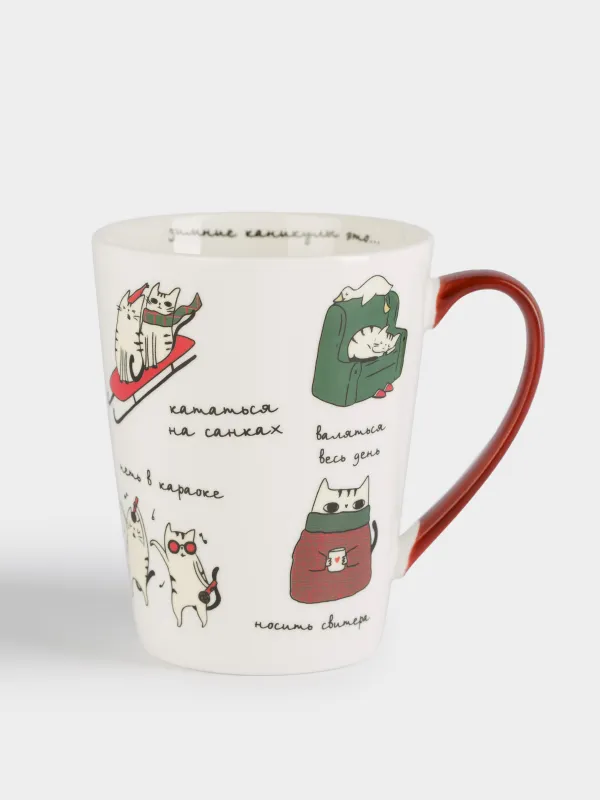 Кружка, 420 мл, фарфор N, бело-красная, Коты на каникулах, Cat, image-0