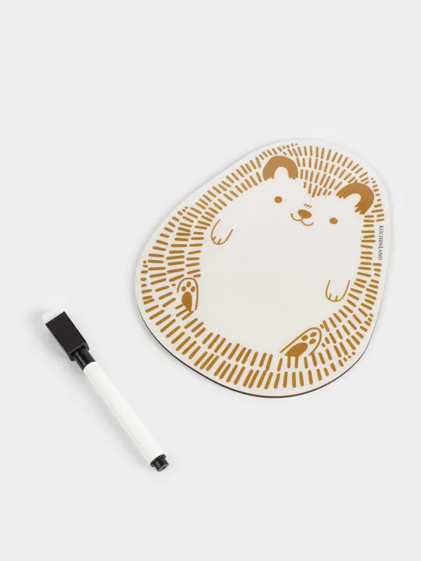 Доска магнитная для записей, 18х12 см, с маркером, пластик, бело-золотистая, Еж, Forest animals, image-1