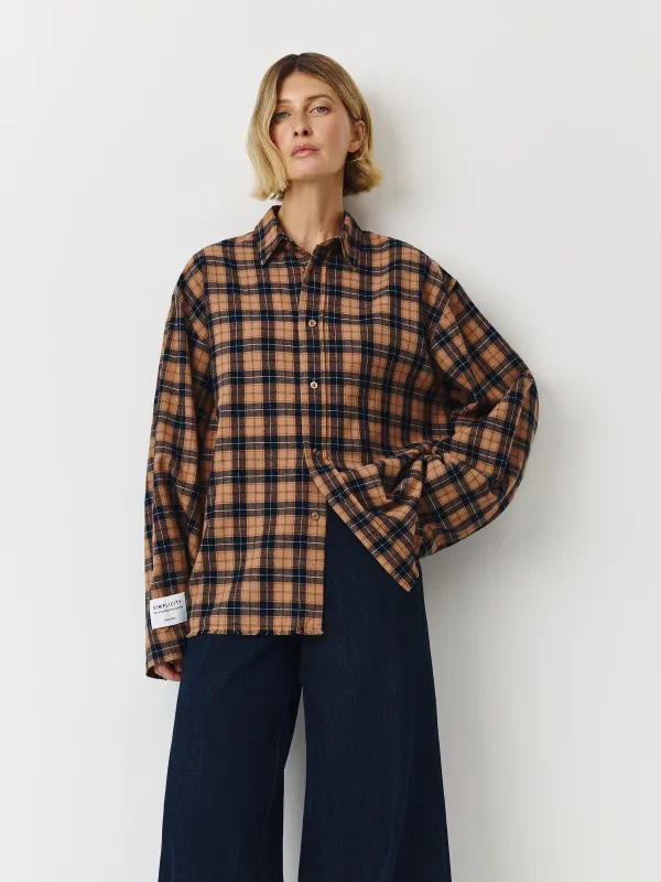 Рубашка с длинным рукавом, сине-коричневая, Leonor, image-0