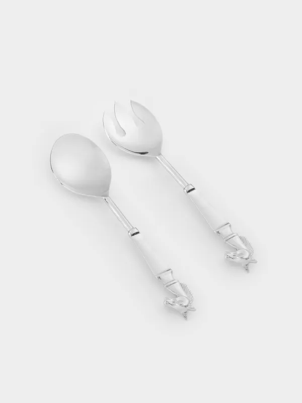 Приборы для сервировки салата, 26 см, 2 пр, ложка/вилка, металл, серебристые, Кони, Horse silver, image-1