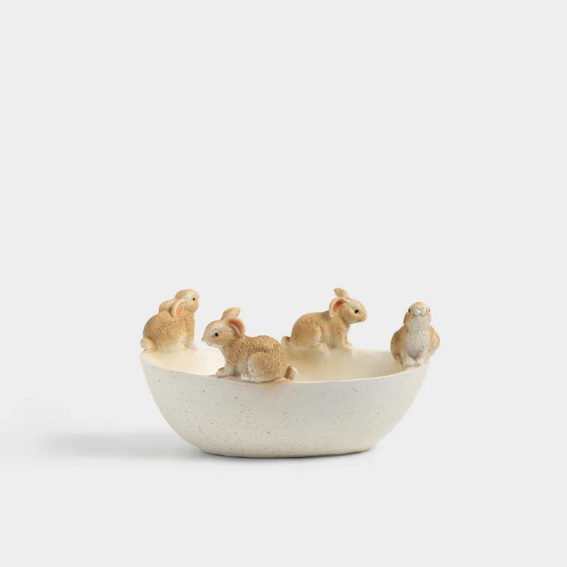 Блюдо декоративное, 18х13х9 см, полирезин, бело-коричневое, Кролики, Easter lace