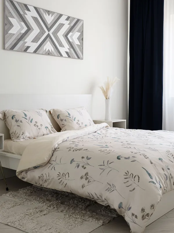 КПБ евро, тенсель 300 ТС, молочный, Полевые цветы, Tencel, image-0