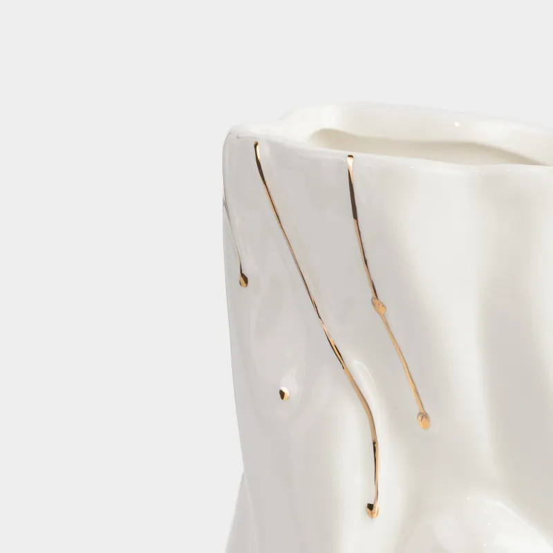 Подставка для косметических кистей, 11 см, керамика, молочно-золотистая, Мятый эффект, Crumple, image-6