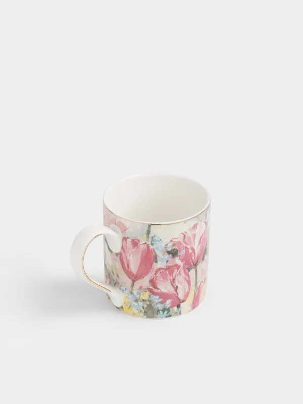 Кружка, 380 мл, фарфор N, с золотистым кантом, Тюльпаны, Flower garden, image-1