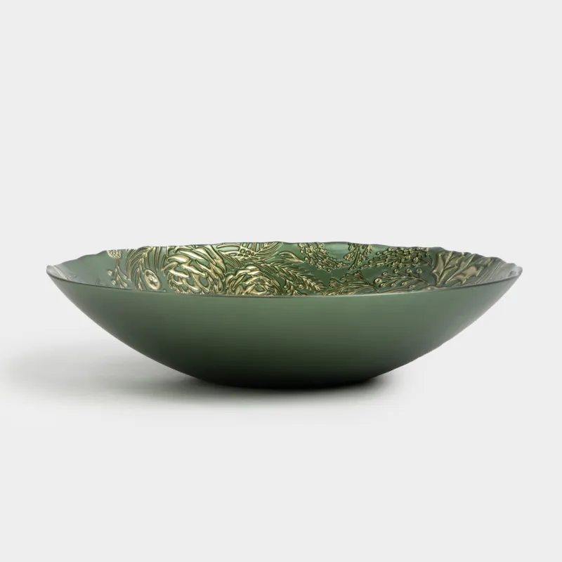 Ваза для фруктов, 30х8 см, стекло, зеленая, Еловая ветка, Brumal