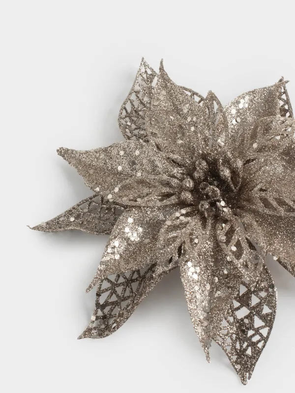 Украшение декоративное, 22 см, на клипсе, Пуансеттия, Flower decor, image-2