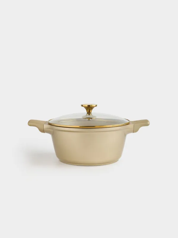 Кастрюля, 24 см, 4,1 л, с крышкой, с покрытием, алюминий, золотистая, Trineli, image-0