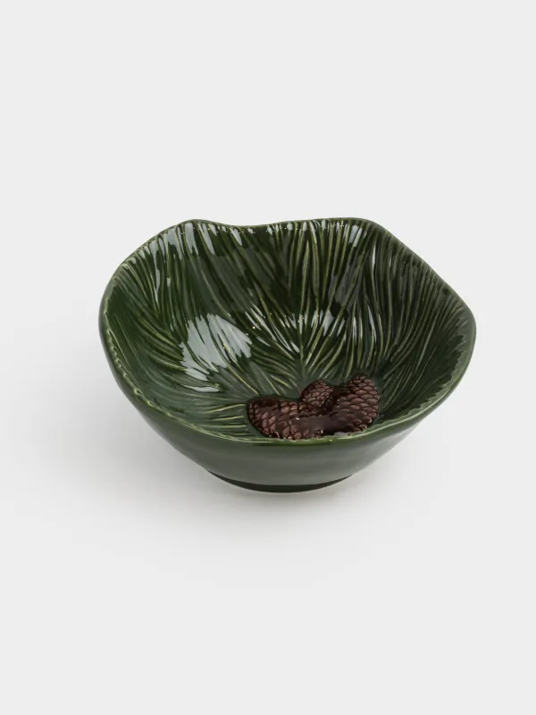 Салатник, 19х7 см, 940 мл, керамика, зеленый, Шишки на еловой ветке, Forest whispers, image-0