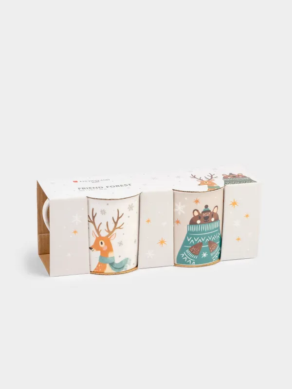 Кружка, 300 мл, 2 шт, фарфор N, молочная/бежевая, Олень/Медведь, Friend forest, image-8