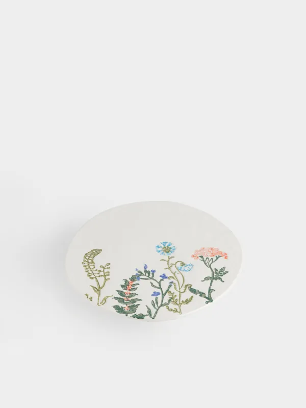 Блюдо на ножке, 26х10 см, Луговые цветы на кракелюре, Floral meadow, image-1