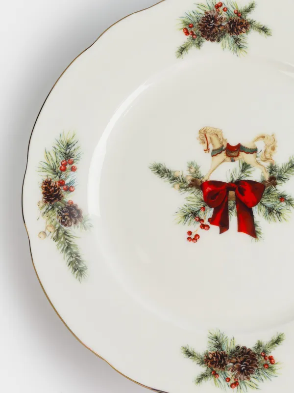 Тарелка закусочная, 19 см, 2 шт, фарфор F, белая, Лошадка с бантом, Christmas miracle classic, image-1