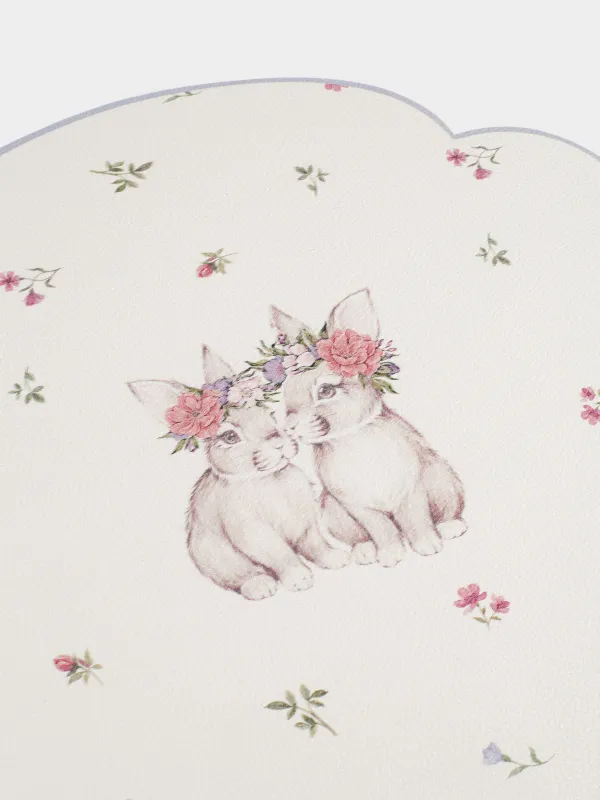 Салфетка под приборы, 30x45 см, ПВХ, фигурная, молочная, Кролики и цветы, Rock print, image-2