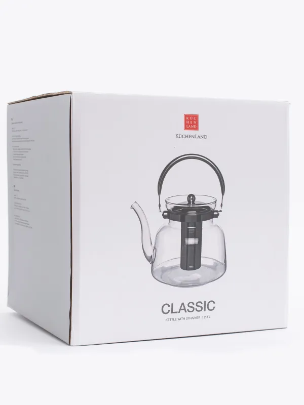 Чайник, 2,8 л, с ситом для заваривания, стекло Б/сталь, Classic, image-5