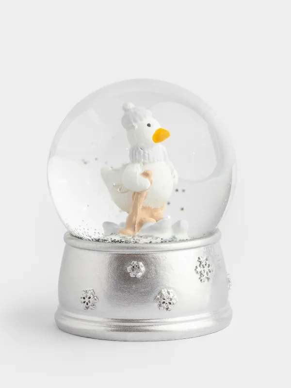 Снежный шар, 8 см, стекло/полирезин, серебристый, Гусь на лыжах, Silver style, image-1