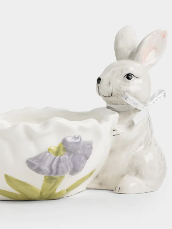 Конфетница, 20х13 см, керамика D, молочно-серая, Кролик с цветами, Easter, image-2
