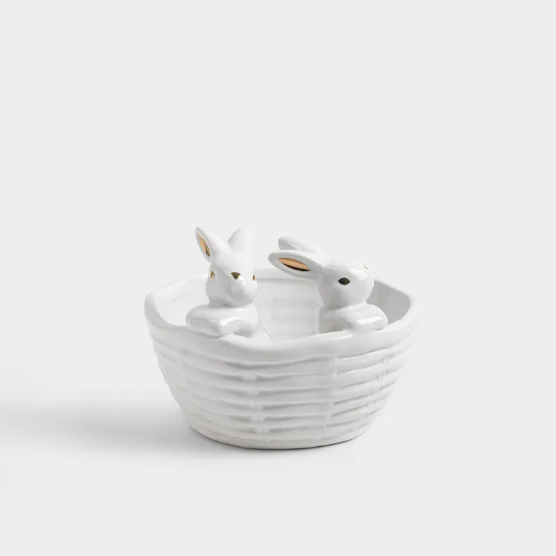 Конфетница, 14х12 см, 410 мл, керамика D, молочно-золотистая, Кролики в корзине, Rabbit gold