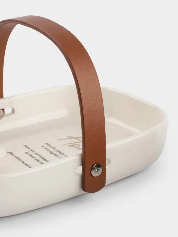 Блюдо, 20x14 см, с ручкой, керамика/полиуретан, овальное, белое, в крапинку, Course, image-5