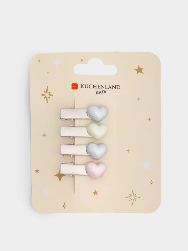 Заколка для волос, 3 см, 4 шт, детская, металл/пластик, микс, Сердце, Hairstyle, image-4