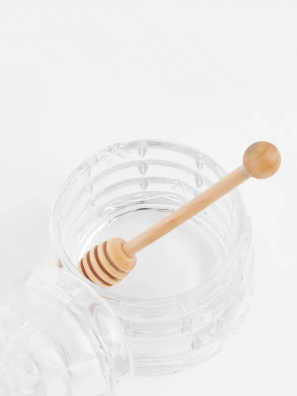 Банка для меда, 290 мл, с ложкой, стекло Р/дерево, Узоры, Honey, image-3