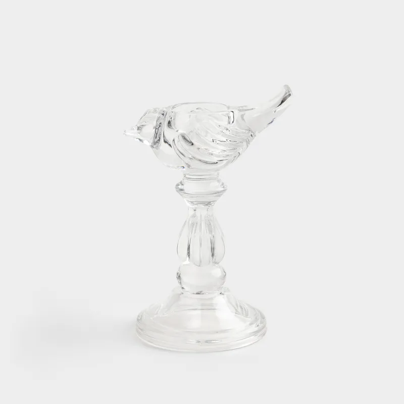 Подсвечник, 19 см, для чайной/тонкой свечи, на ножке, стекло Р, Птица, Birds