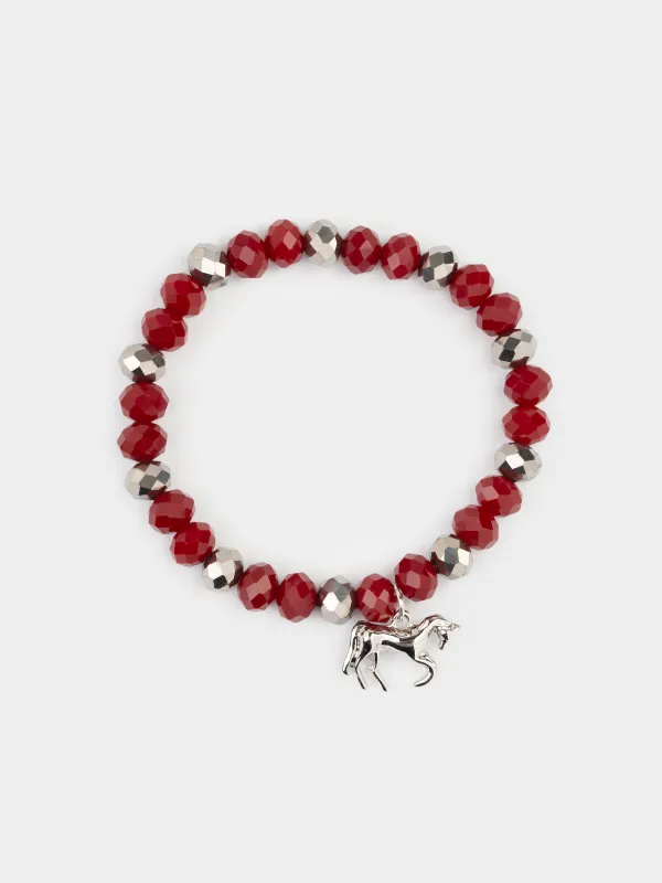 Набор браслетов, 18 см, 2 шт, стекло/металл, серебристо-красный, Лошадь, Pearl color, image-2