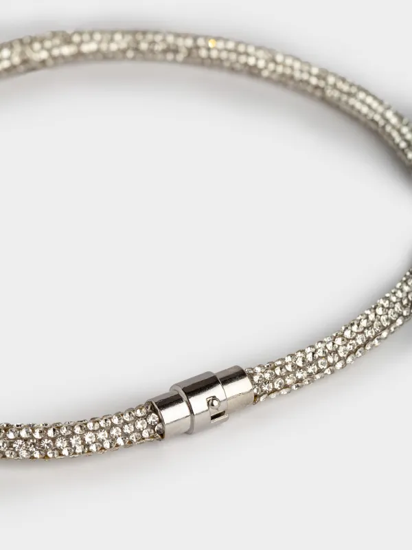 Ошейник для животных, 40 см, декоративный, металл/стразы, серебристый, Кость, Crystal pet, image-2